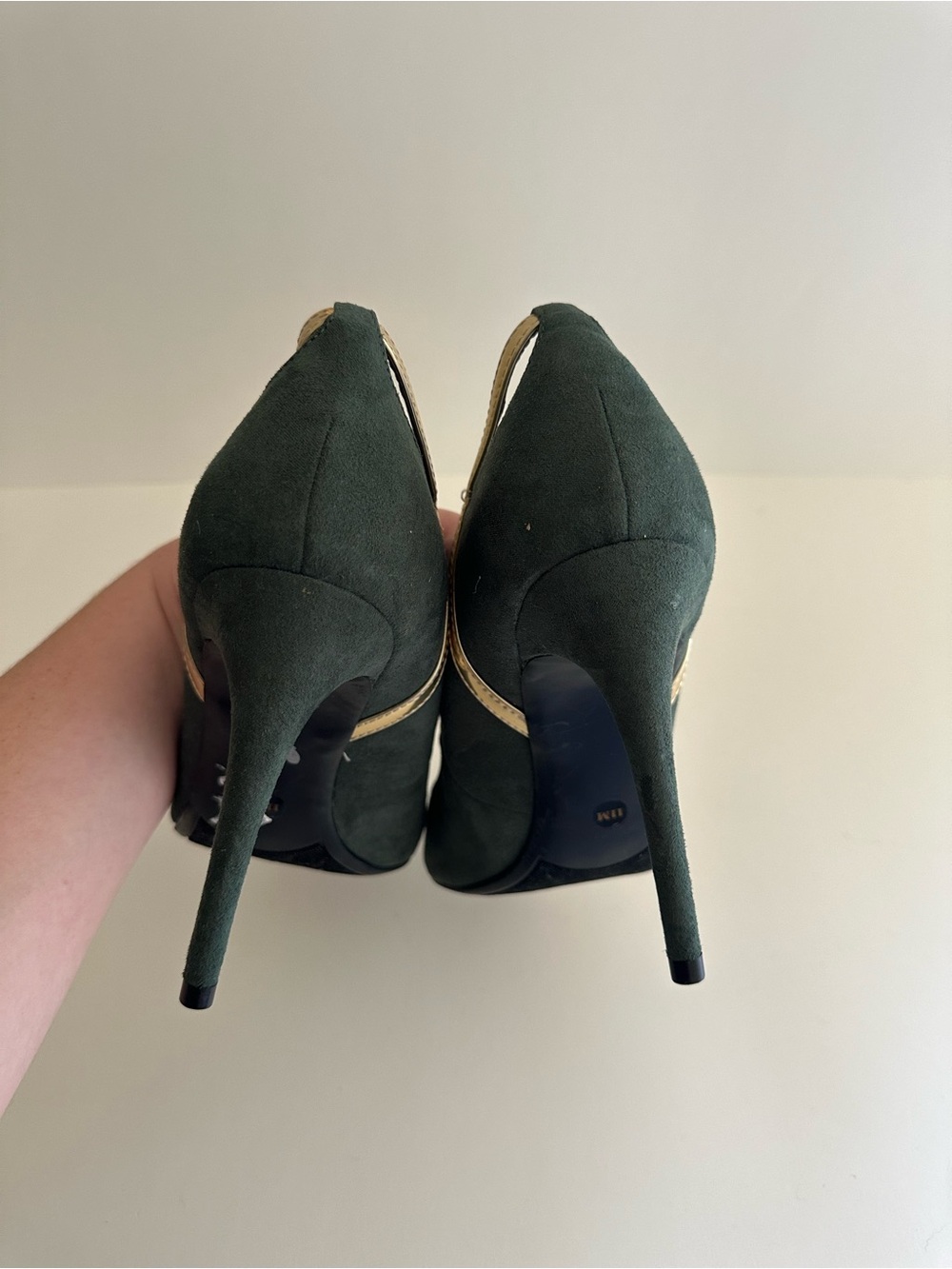Marc Fisher Green Gold Trim Garlene Vegan Suede Heels - Picture 7 of 11